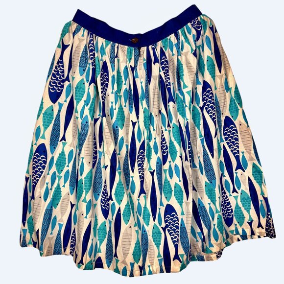 Oblong Box Shop School of Fish Novelty Print Circle Skirt Retro Tiki Rockabilly - Picture 2 of 6